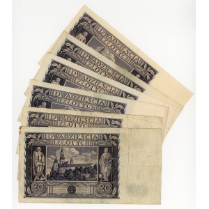 20 zlotys 1936, various series, set of 6.