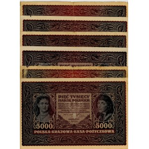 5.000 Polnische Mark 1920, verschiedene Serien, Satz von 6 Stück