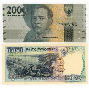 Indonesia, 1000, 2000 rupiah, various vintages, set of 2 banknotes