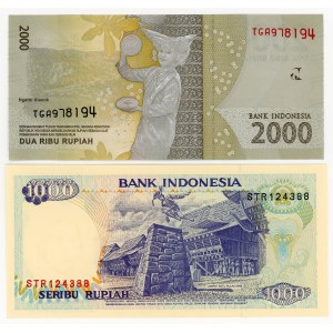 Indonesia, 1000, 2000 rupiah, various vintages, set of 2 banknotes