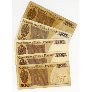 500 oro 1979, serie BG, BF, BY, BA, BH, set di 5 pezzi