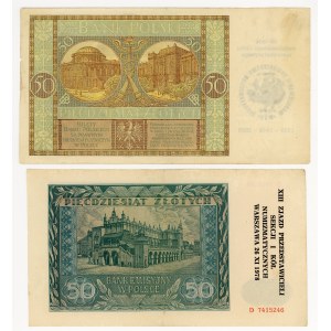50 Zloty 1929, 1941, Serien EO, D, Satz von 2, Jubiläumsbanknoten