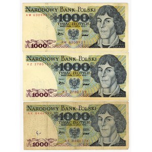 1 000 or 1975, série AW, AZ, AK, set de 3 pièces