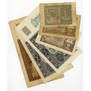 1,2,20,100 zloty 1940 and 2 zloty 1941, set of 6 pieces