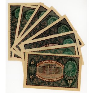 10 Polnische Marken 1919, verschiedene Serien, Satz zu 8 Stück