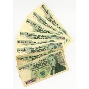 5,000 gold 1982 - 1988, various series, set of 8 pieces