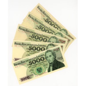 5.000 złotych 1982, seria BW, BZ, CC, CF, CH, zestaw 5 sztuk