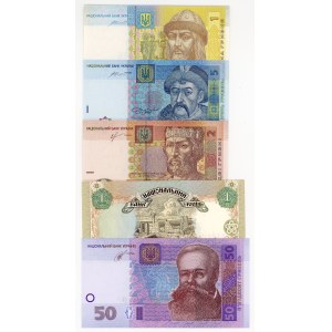 Ukrajina, 1, 2, 5, 50 hrivien, rôzne roky, sada 5 bankoviek