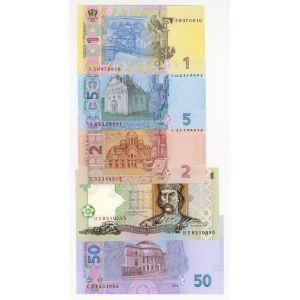 Ukrajina, 1, 2, 5, 50 hrivien, rôzne roky, sada 5 bankoviek