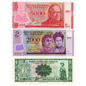 Paraguay, 1, 2000, 5000 guarani, různé ročníky, sada 3 bankovek
