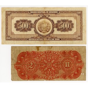 Peru, 2 Salze 1879, 500 Salze 1965, Satz von 2 Banknoten