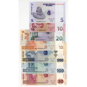 Kongo, 5, 10, 20 centimów 1997, 10, 50, 100, 500 franków 2013, zestaw 7 banknotów