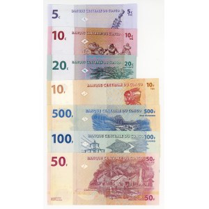 Kongo, 5, 10, 20 centimów 1997, 10, 50, 100, 500 franków 2013, zestaw 7 banknotów