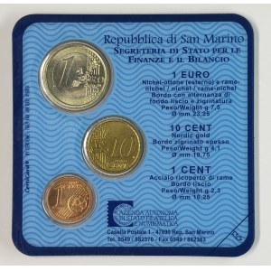 San Marino, 1 and 10 cents and 1 euro 2004, blister coins