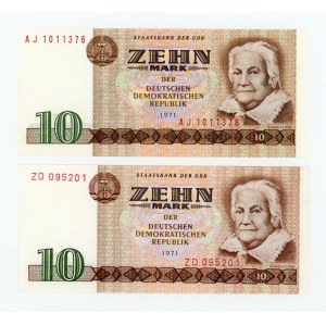 Niemcy, NRD, 10 marek 1971 ZD i 10 marek 1971 AJ. Razem 2 szt. (310)
