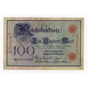Germany, 100 marks, 1908. Serial number length: 24 mm (315)
