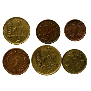 Lithuania, set of 1–20 cent coins, 1925–1936. Total: 6 coins. (539)