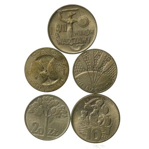 PRL, zestaw 10 i 20 złotych 1965-1973, PRÓBA. Razem 5 szt. (963)