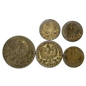 Second Polish Republic, set of 2, 5 zlotych, and 10 zlotych coins, 1932–1934. Total: 5 pieces (965)