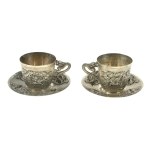 Pair of cups with saucers, silver, China early 20th century. (160)