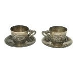 Pair of cups with saucers, silver, China early 20th century. (160)
