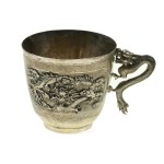 Pair of cups with saucers, silver, China early 20th century. (160)
