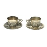 Pair of cups with saucers, silver, China early 20th century. (160)
