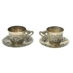Pair of cups with saucers, silver, China early 20th century. (160)