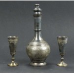Bottle with two glasses, pr. 84 silver, Russia, Moscow, 1893 (155)