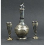 Bottle with two glasses, pr. 84 silver, Russia, Moscow, 1893 (155)