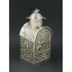 Tea tin, sterling silver, Germany, Hanau, 19th/20th century. (158)