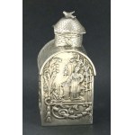 Tea tin, sterling silver, Germany, Hanau, 19th/20th century. (158)