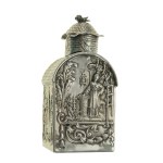Tea tin, sterling silver, Germany, Hanau, 19th/20th century. (158)