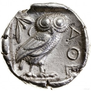 Tetradrachma, 479–393 pne; Aw: Głowa Ateny w prawo, w h...