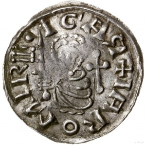 Denar, 1003–1034, mennica Praga; Aw: Półpostać na wpros...