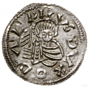 Denar, 1012–1034, mennica Praga; Aw: Półpostać na wpros...