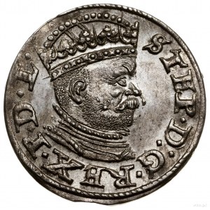 Trojak, 1586, mennica Ryga; na awersie mała głowa króla...