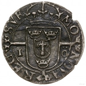 1 öre, 1596, mennica Sztokholm; odmiana z I - Ö na rewe...