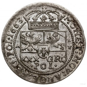 Tymf (złotówka), 1663, mennica Kraków; korona krakowska...