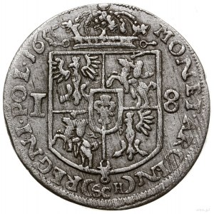 Ort, 1655, mennica Kraków; pod popiersiem władcy litery...