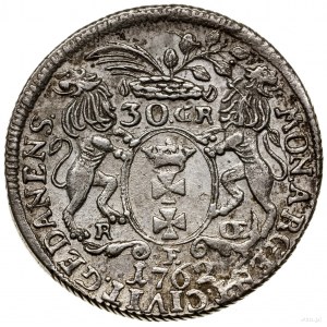 Złotówka (30 groszy), 1762, Gdańsk; odmiana z małym wie...