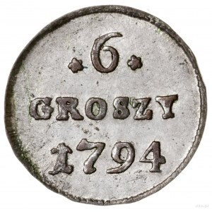 6 groszy miedzianych, 1794, Warszawa; odmiana z standar...