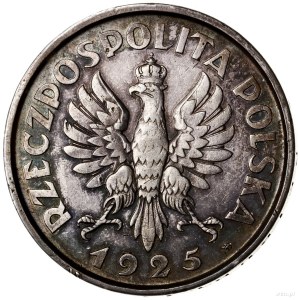 5 złotych, 1925, Warszawa; Konstytucja; Aw: Orzeł z kor...