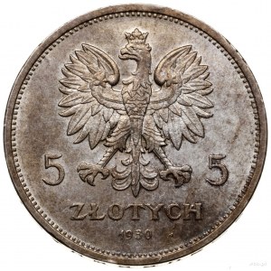 5 złotych, 1930, Warszawa; sztandar - Setna Rocznica Po...