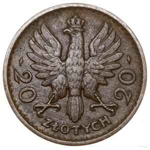 20 złotych, 1925, Warszawa; Głowa Kobiety w czepcu, bez...