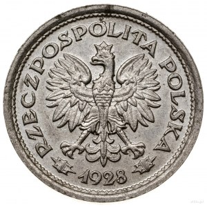 1 złoty, 1928, Warszawa; nominał w wieńcu dębowym, bez ...