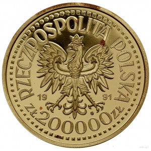 200.000 złotych, 1991, Warszawa; popiersie Jana Pawła I...