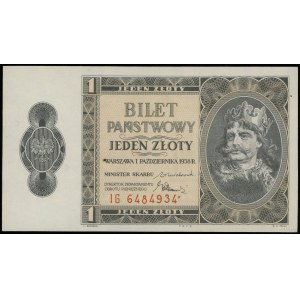 1 złoty, 1.10.1938; seria IG, numeracja 6484934; Lucow ...