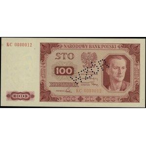 100 złotych, 1.07.1948; seria KC, numeracja 0000012, pe...