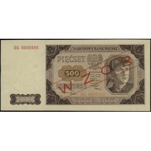 500 złotych, 1.07.1948; seria BG, numeracja 0000012, po...